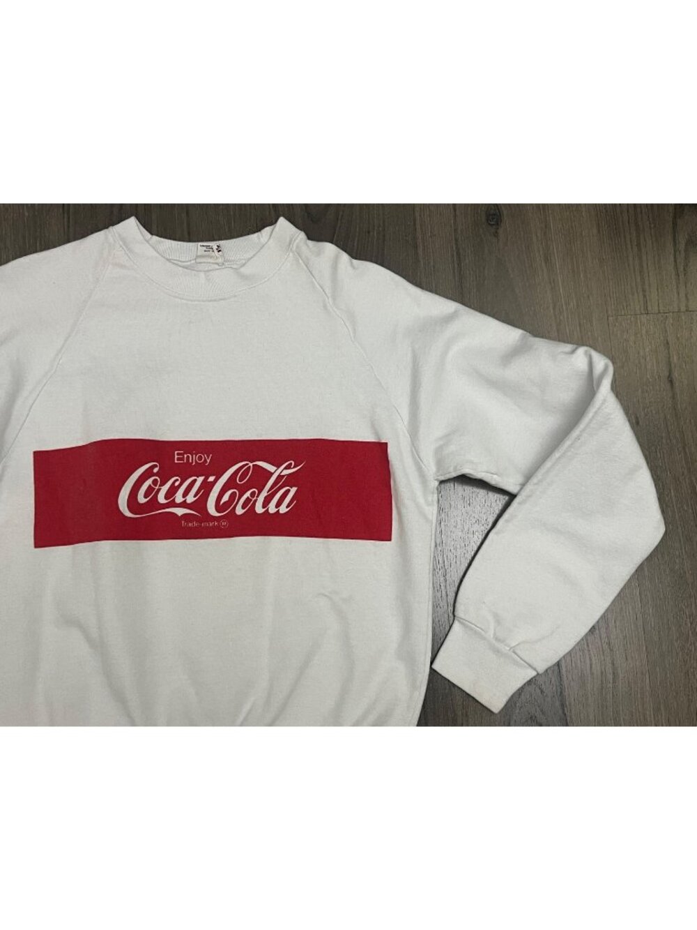 Vintage Coca Cola Sweatshirt Mens Large 19x22 Boxy White Red Logo Crewneck 80s